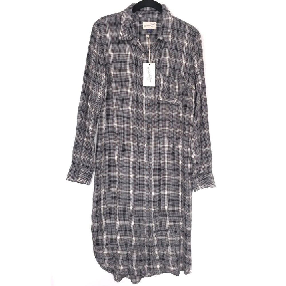 UNIVERSAL THREAD‎ Womens New Shirt Midi Dress SMALL Button Front Blue Plaid